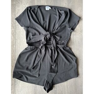 Princess Polly Romper Womens 12 Black Cut Out Front Tie Vacation Shorts Ladies